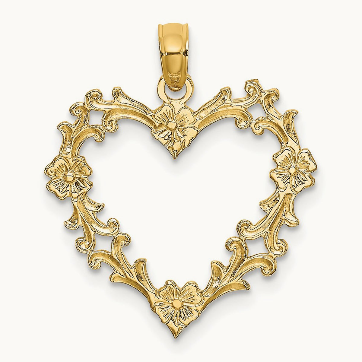 Cut-Out Floral Heart Charm, 14K