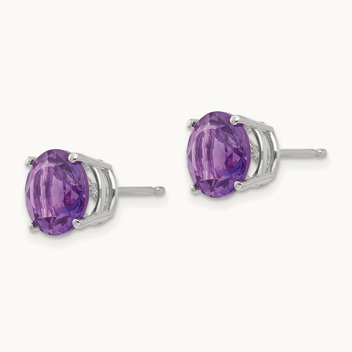 Amethyst Earrings, 8mm, 14K White Gold