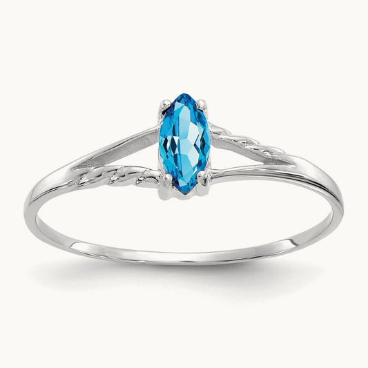 Blue Topaz Birthstone Ring, 14K White Gold