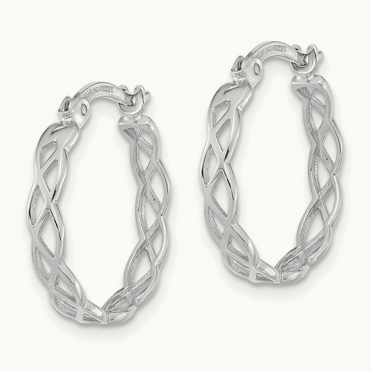 Polished Intertwined Filigree Hoop Earrings — 14K White Gold