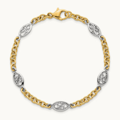 Polished Fancy Chain Bracelet, 6.5mm, 14K Two-tone