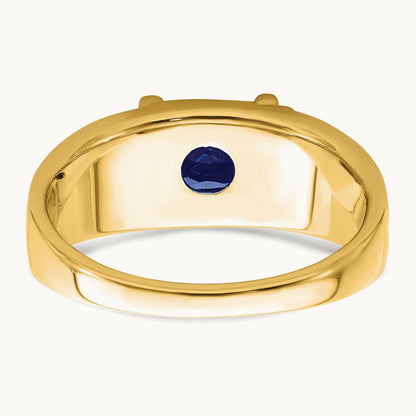 Emerald-cut Created Sapphire and Diamond Mens Ring, 14K