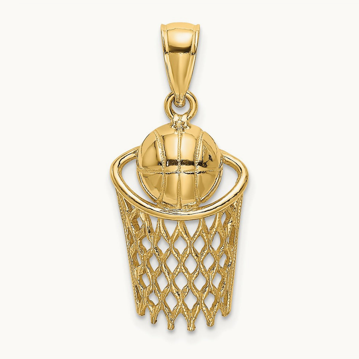 Polished Basketball and Net Charm, 14K
