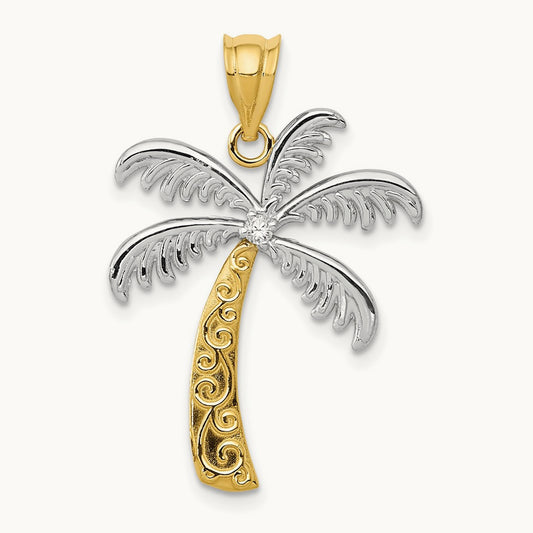 w/Rhodium Diamond Palm Tree Pendant, 14K