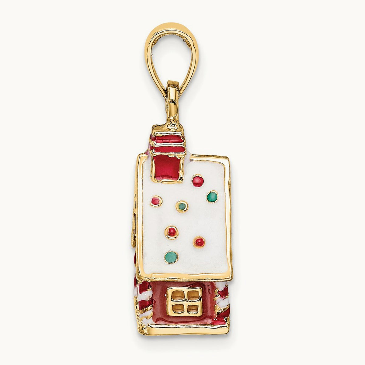 3-D Enamel Gingerbread House Charm, 14K