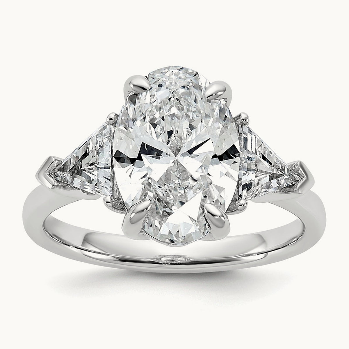Oval & Trillion 3 Stone Engagement Ring, 1.50-4.00 ct tw Lab-Grown Diamond — 4 1/8 ct, 14K White Gold