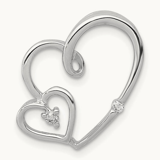 1/20ct. Diamond Double Hearts Chain Slide, 14K White Gold