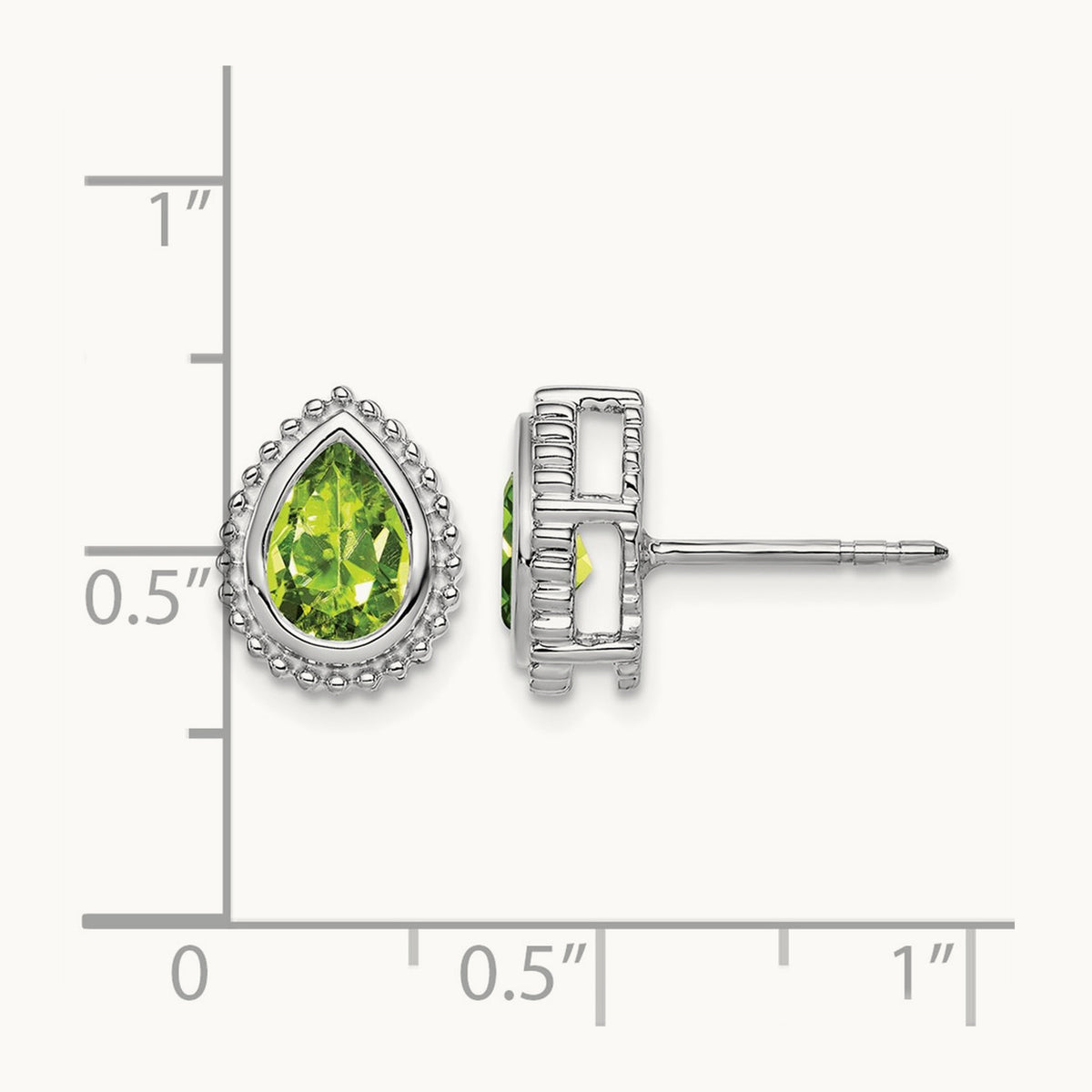 Pear Peridot Post Earrings — 14K White Gold