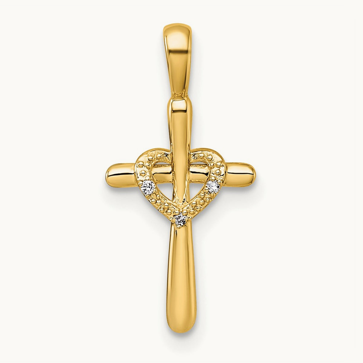 Diamond Cross w/Heart Pendant, 14K