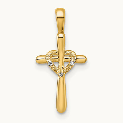 Diamond Cross w/Heart Pendant, 14K