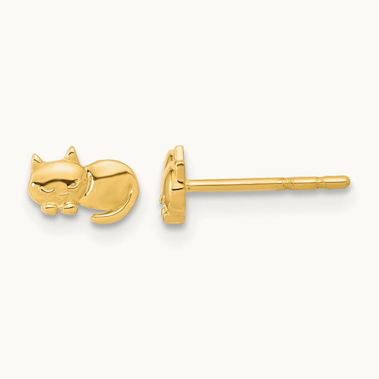 Polished Cat Post Earrings, 14K