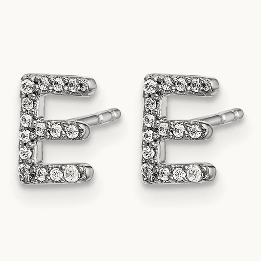 Diamond Initial E Earrings, 14K White Gold