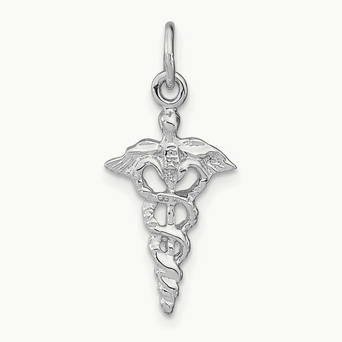 3-D Caduceus Charm, 14K White Gold