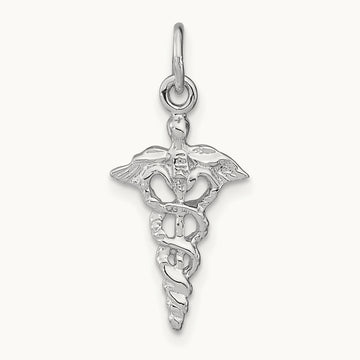 3-D Caduceus Charm, 14K White Gold