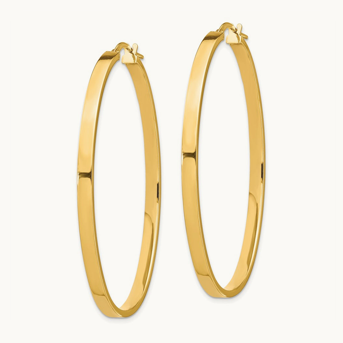Polished Large Oval Hoop Earrings, 3mm, 14K Yellow Gold