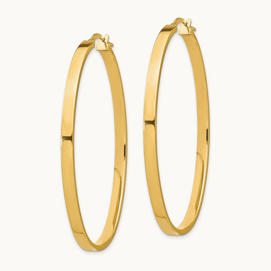 Polished Large Oval Hoop Earrings, 3mm, 14K Yellow Gold
