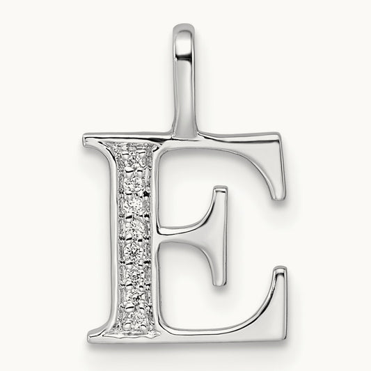 Diamond Letter E Initial Pendant, 14K White Gold