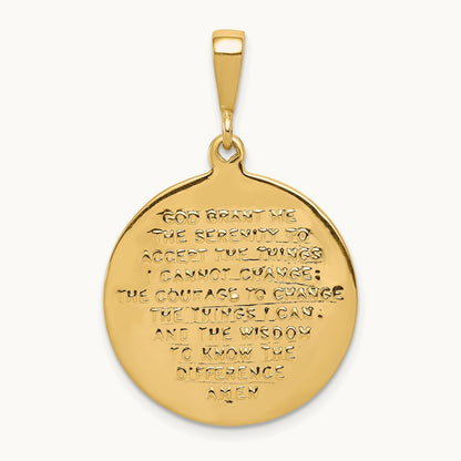 Praying Hands and Serenity Prayer Pendant — 14K Yellow Gold