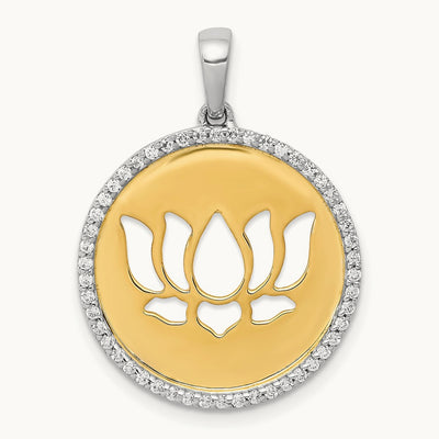 Diamond Lotus Flower Pendant, 14K Two-tone
