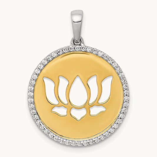 Diamond Lotus Flower Pendant, 14K Two-tone
