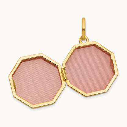 Polished with Border Octagon Shaped Locket, 18mm, 14K