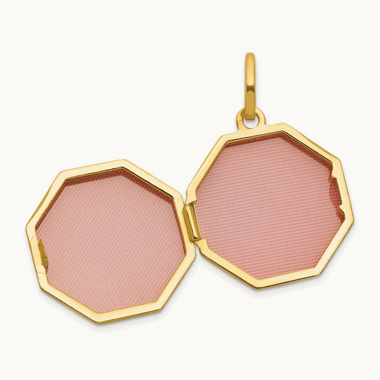 Polished with Border Octagon Shaped Locket, 18mm, 14K