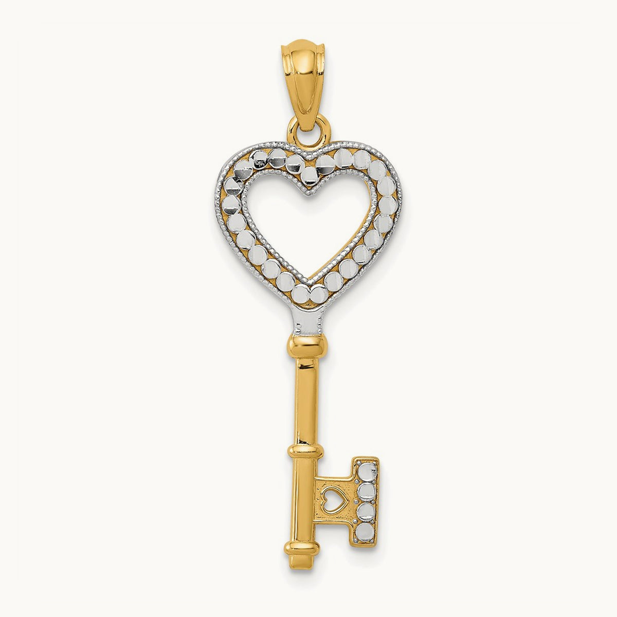 Polished Heart Key Charm with white rhodium — 32mm