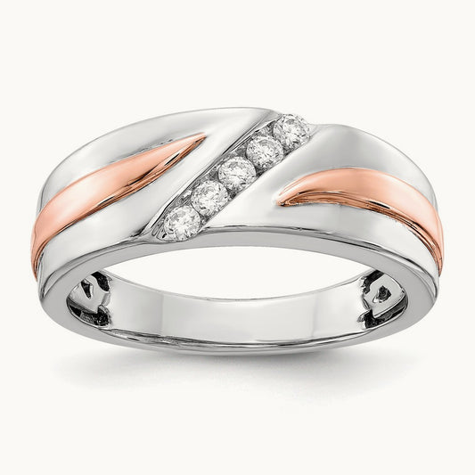 Diamond Band, 14K White with Rose Gold