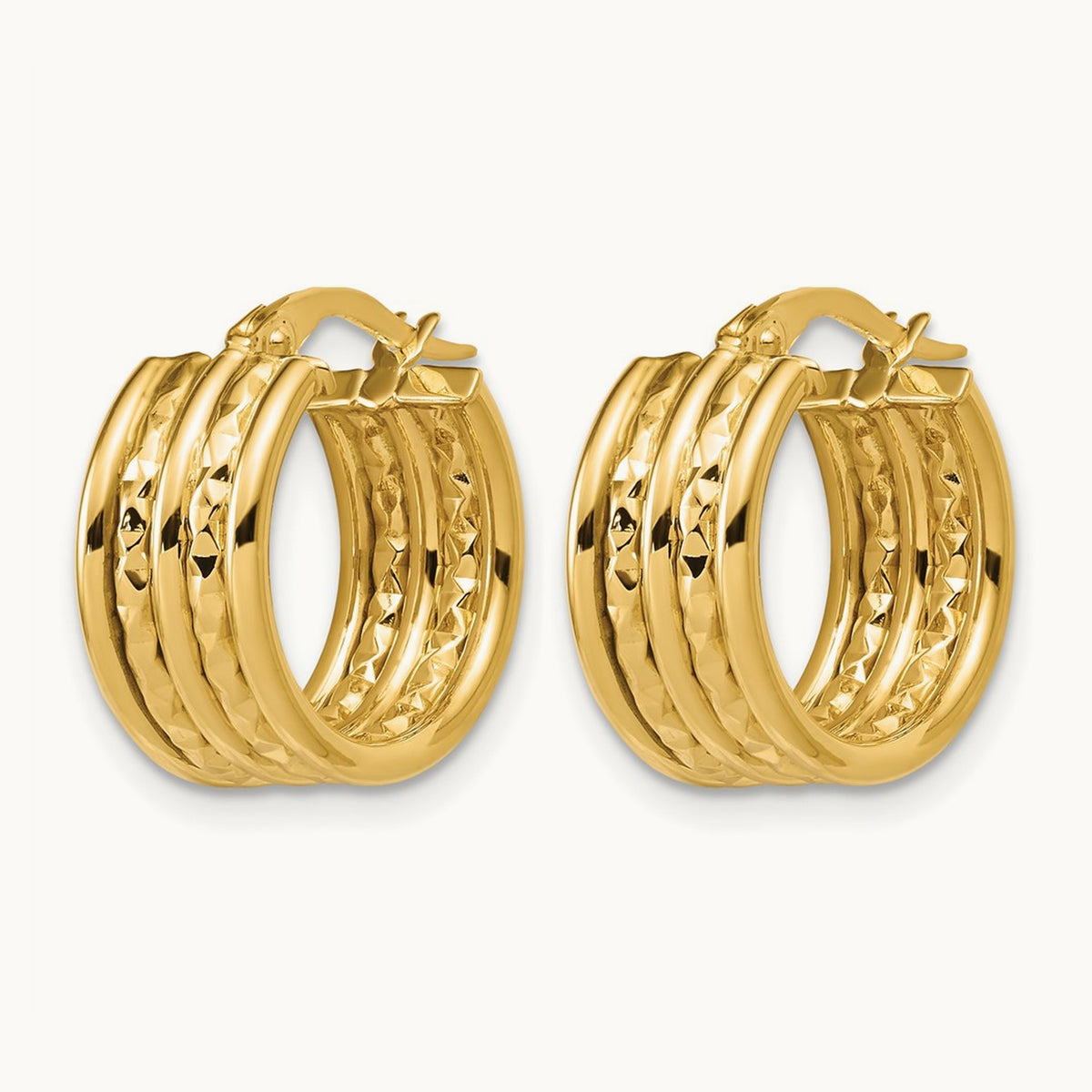 Polished and Diamond-cut Hoop Earrings, 14K — Leslie's