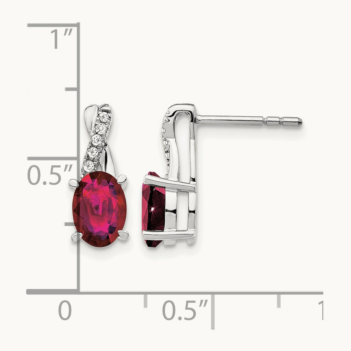 Created Ruby and Lab-Grown Diamond Earrings — 14K White Gold