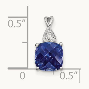 Checkerboard Created Sapphire and Diamond Pendant, 14K White Gold