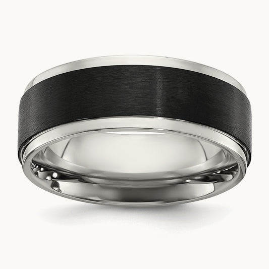 Polished w/ Black IP-plated Brushed Center Band, 8mm, Stainless Steel