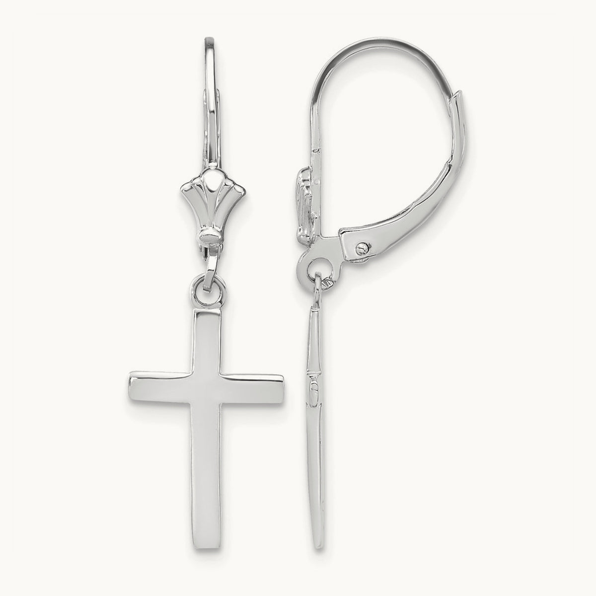 Polished Cross Leverback Earrings — 14K White Gold, 33.22mm