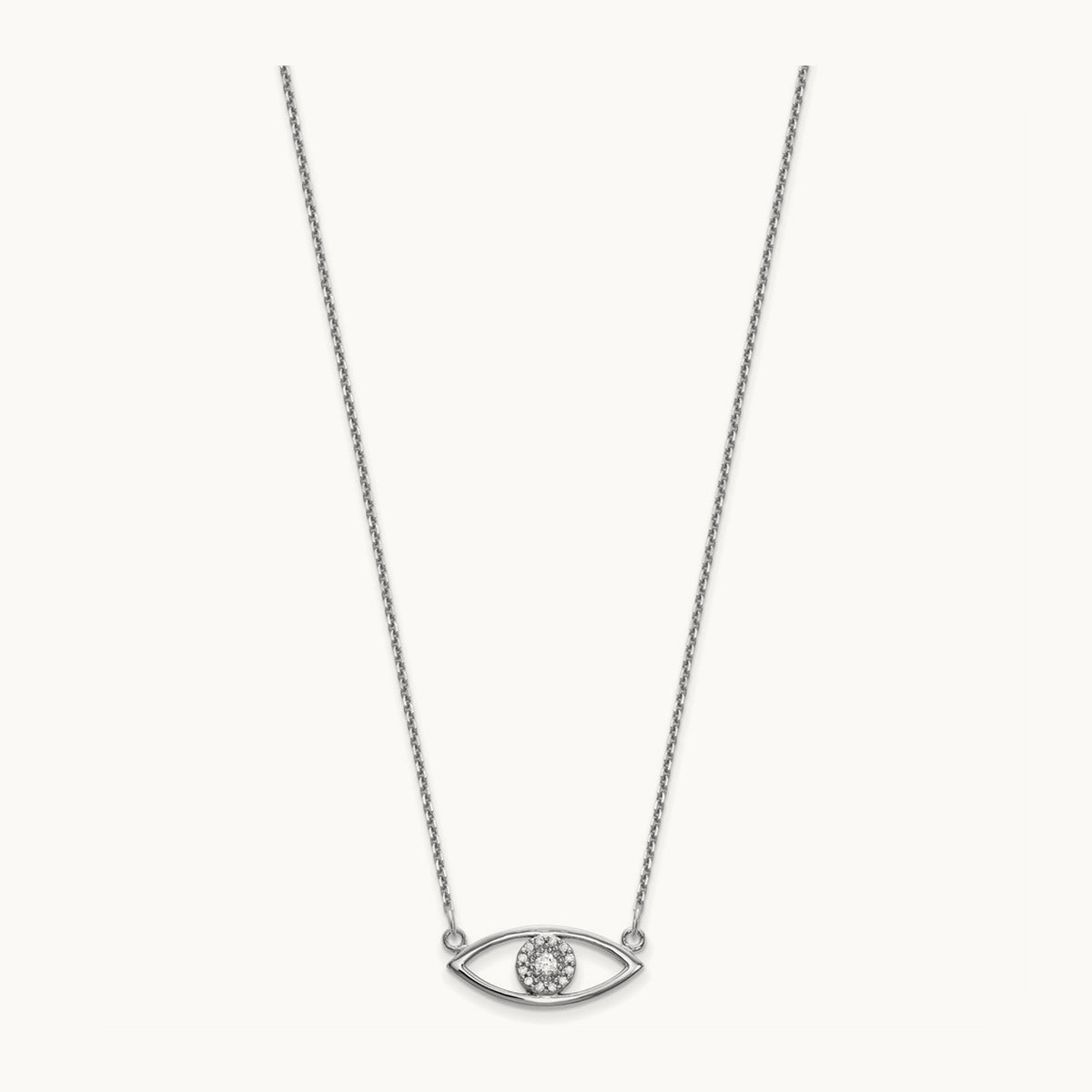 Small Necklace Diamond Evil Eye, 14K White Gold