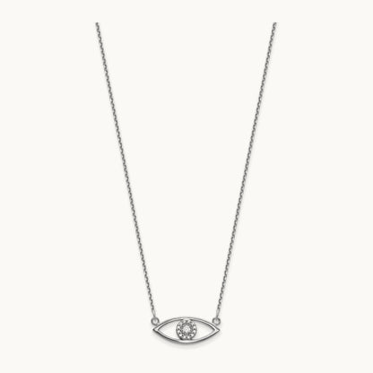 Small Necklace Diamond Evil Eye, 14K White Gold