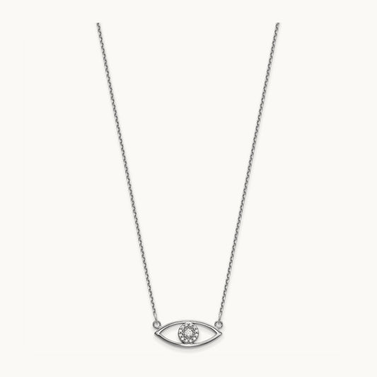 Small Necklace Diamond Evil Eye, 14K White Gold