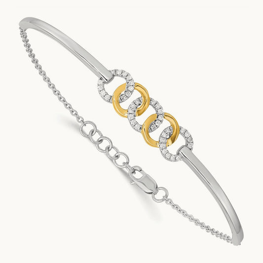 Polished Diamond Circles Bar 7in w/.5in ext Bracelet, 14K Two-tone