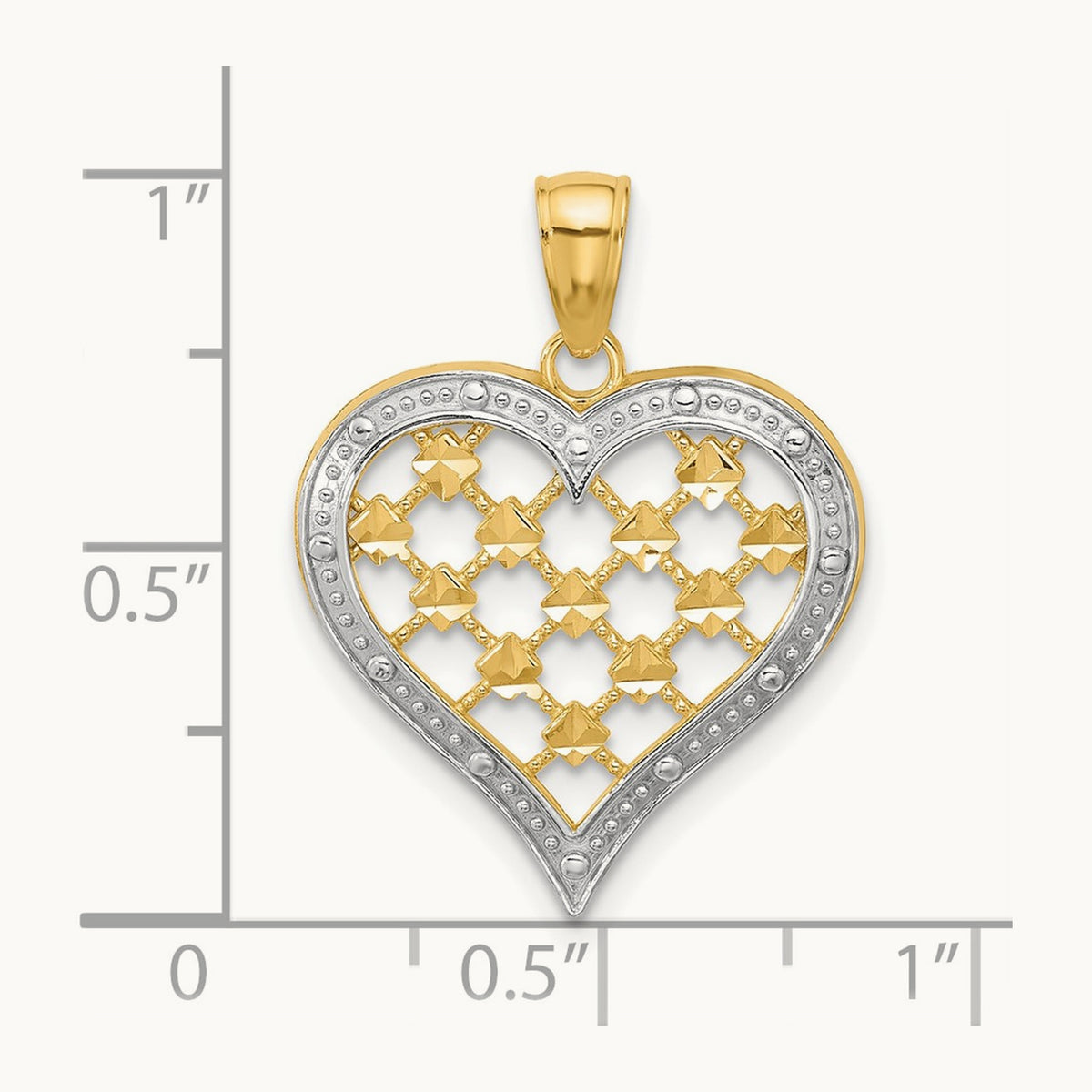 w/ Rhodium Edge Diamond-cut Heart Charm, 14K