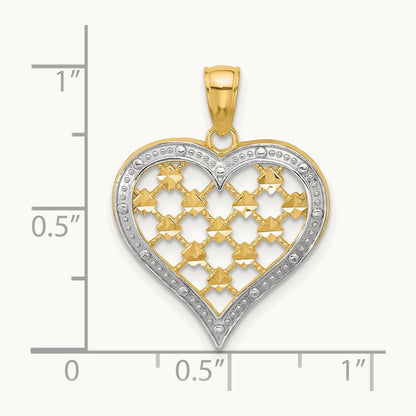 w/ Rhodium Edge Diamond-cut Heart Charm, 14K