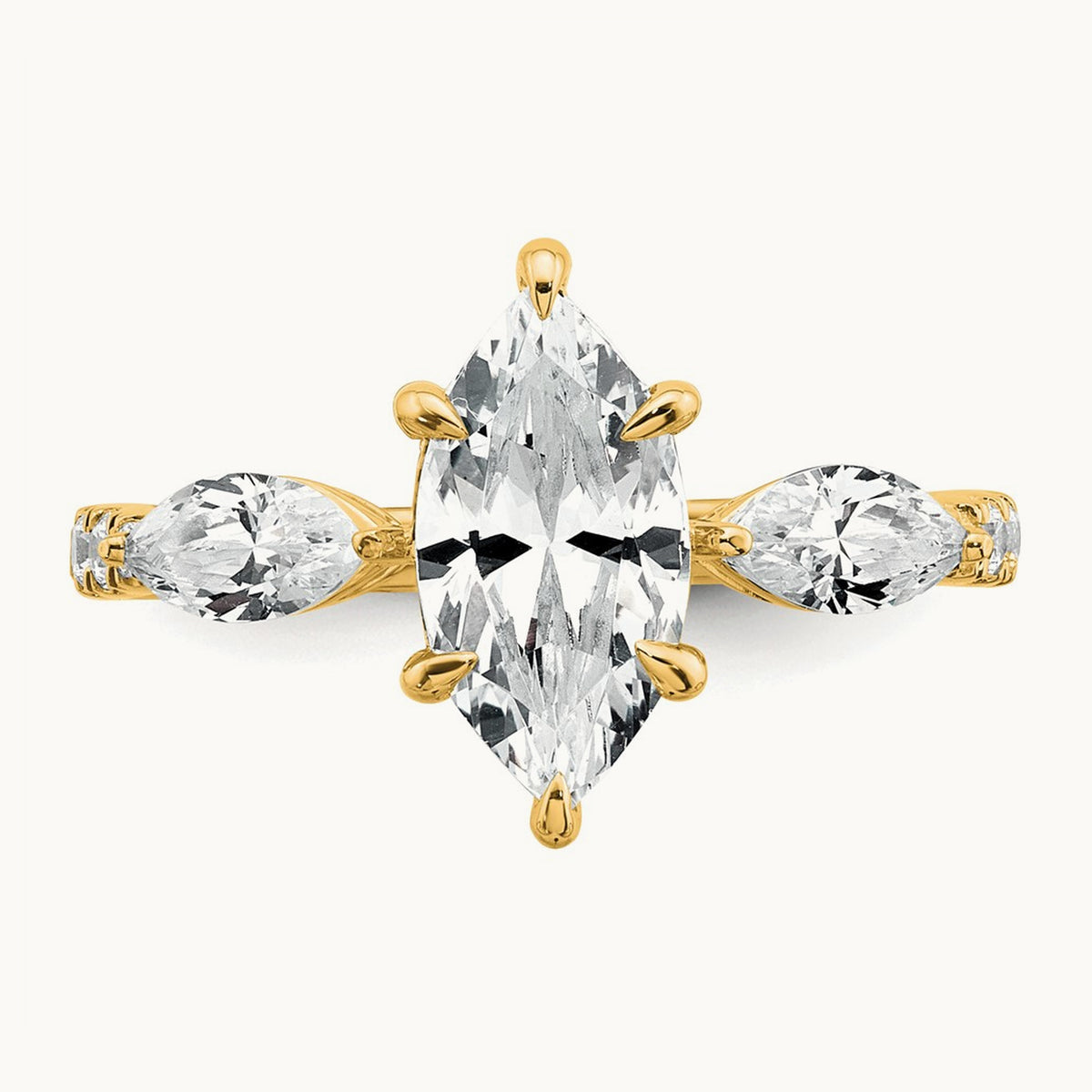 Marquise 3 Stone Engagement Ring, 1.50-2.00 ct tw Lab-Grown Diamond — 2 1/6 ct, 14K Yellow Gold