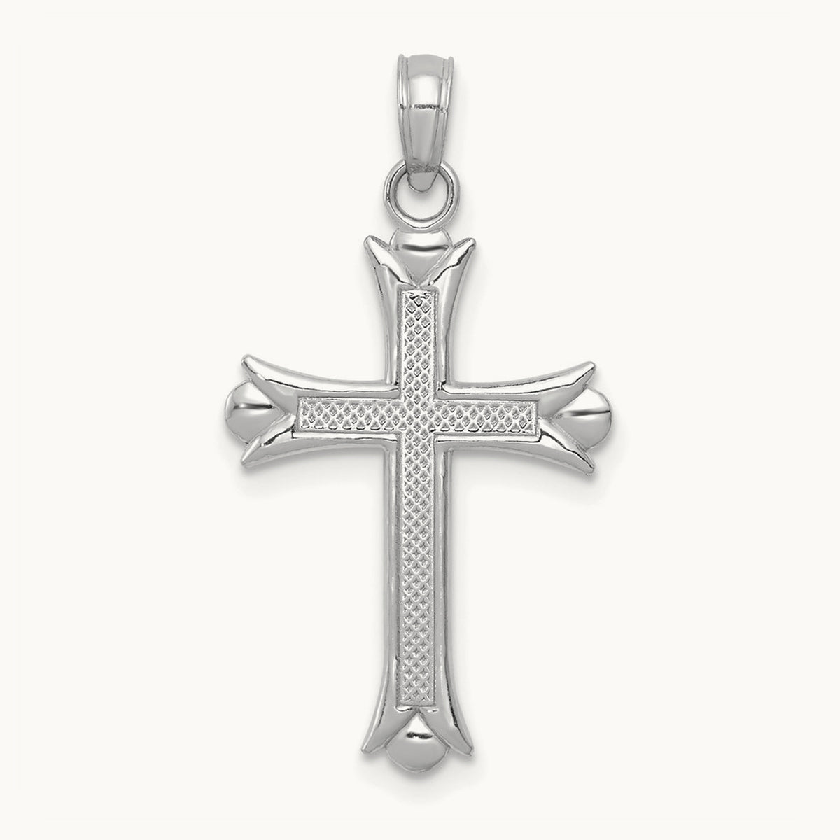Fleur De Lis Cross Pendant — 14K White Gold