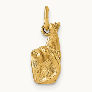 American Sign Language Alphabet Fingerspelling Sign R Pendant, 14K