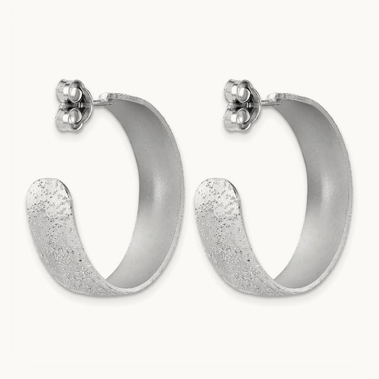 SS RH-plt Radiant Essence Textured Post J-Hoop Earrings — Leslie's