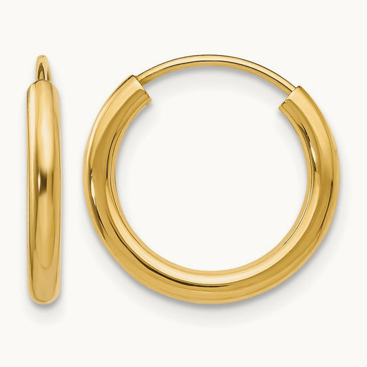 Polished Round Endless Hoop Earrings — 14K Yellow Gold