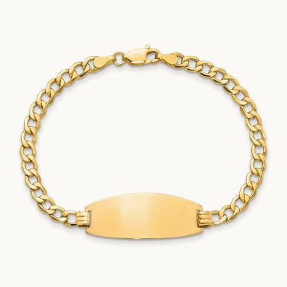 Semi-solid Oval Curb ID Bracelet, 14K
