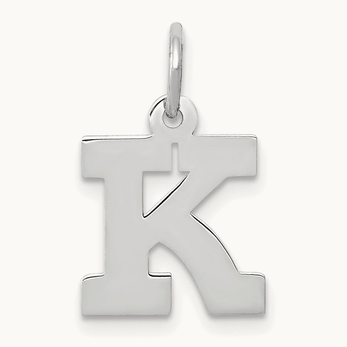 Small Block Initial Charm — 14K White Gold, K