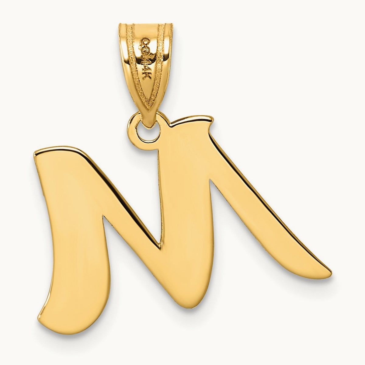 Polished Script Initial Pendant — 14K Yellow Gold, M
