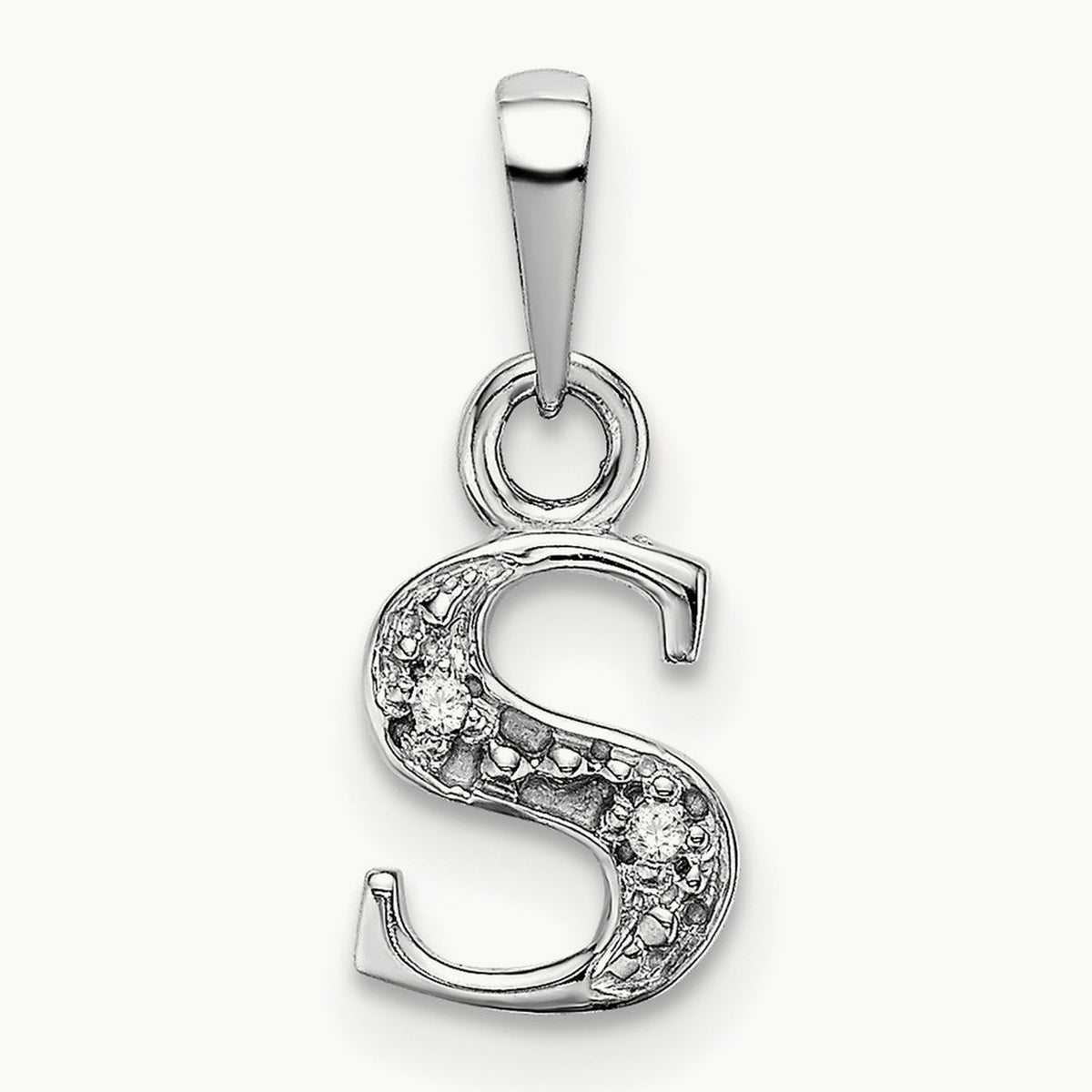Rhodium-plated Diamond Letter S Initial Pendant, 14K White Gold