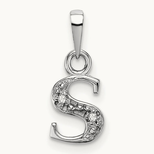 Rhodium-plated Diamond Letter S Initial Pendant, 14K White Gold