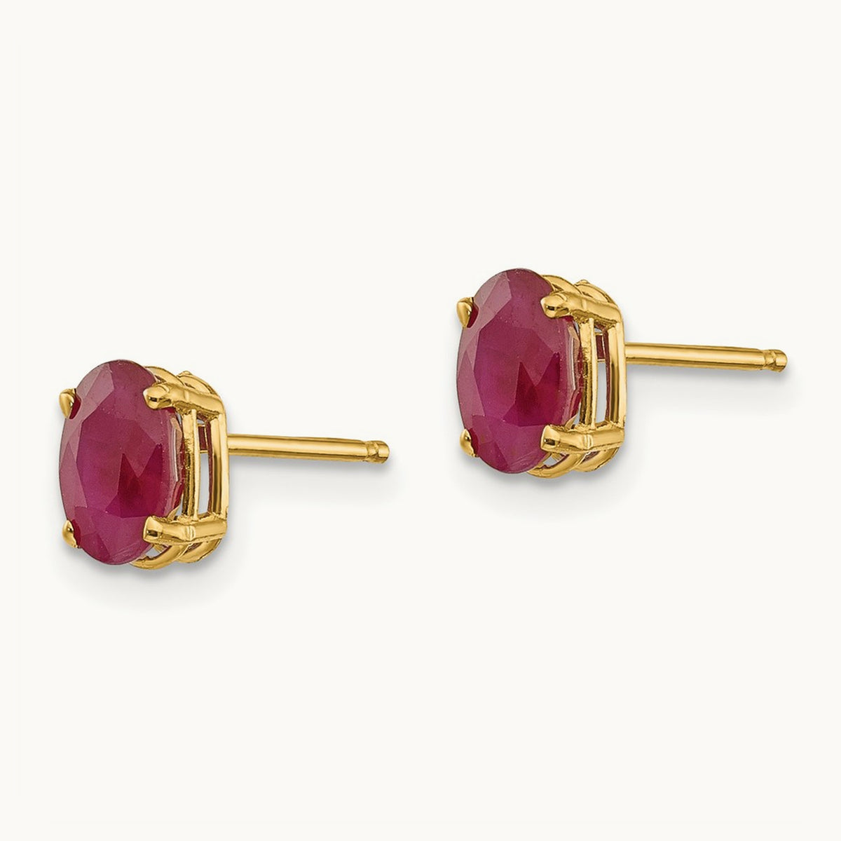 6x4 Oval July/Ruby Post Earrings — 14K Yellow Gold